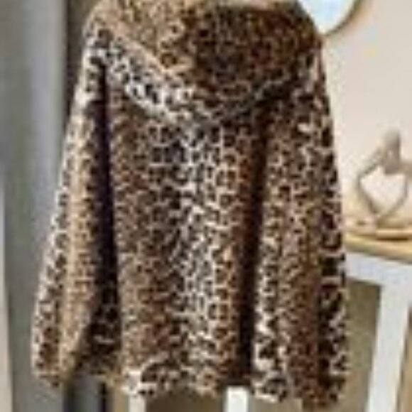 FAUX FUR Leopard Knit Hoodie Long Sleeve Plus Size small medium - Picture 2 of 4